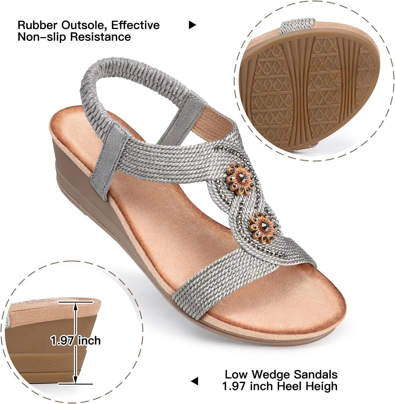 SHIBEVER Womens Sandals Wedge Low: Open Toe Elastic Ankle Strap Wedge Sandal - Dressy Sandals Women - Comfortable Summer