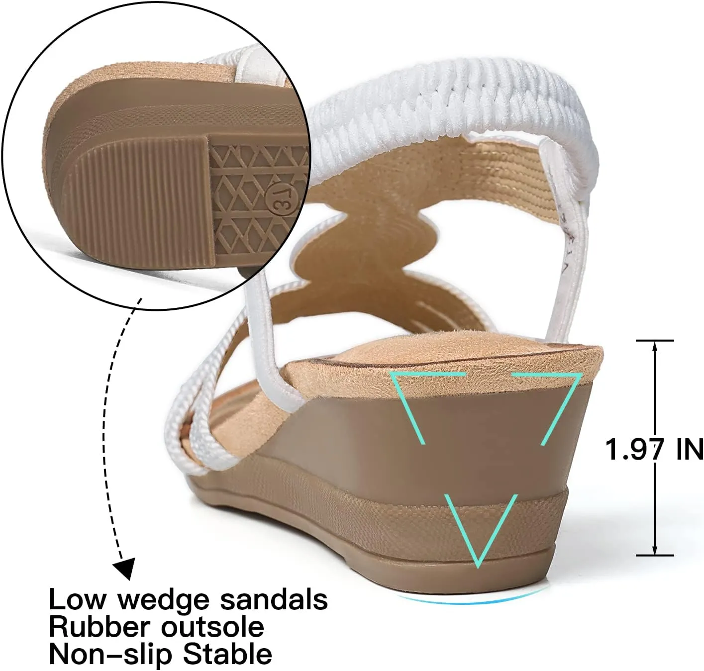 SHIBEVER Womens Sandals Wedge Low: Open Toe Elastic Ankle Strap Wedge Sandal - Dressy Sandals Women - Comfortable Summer