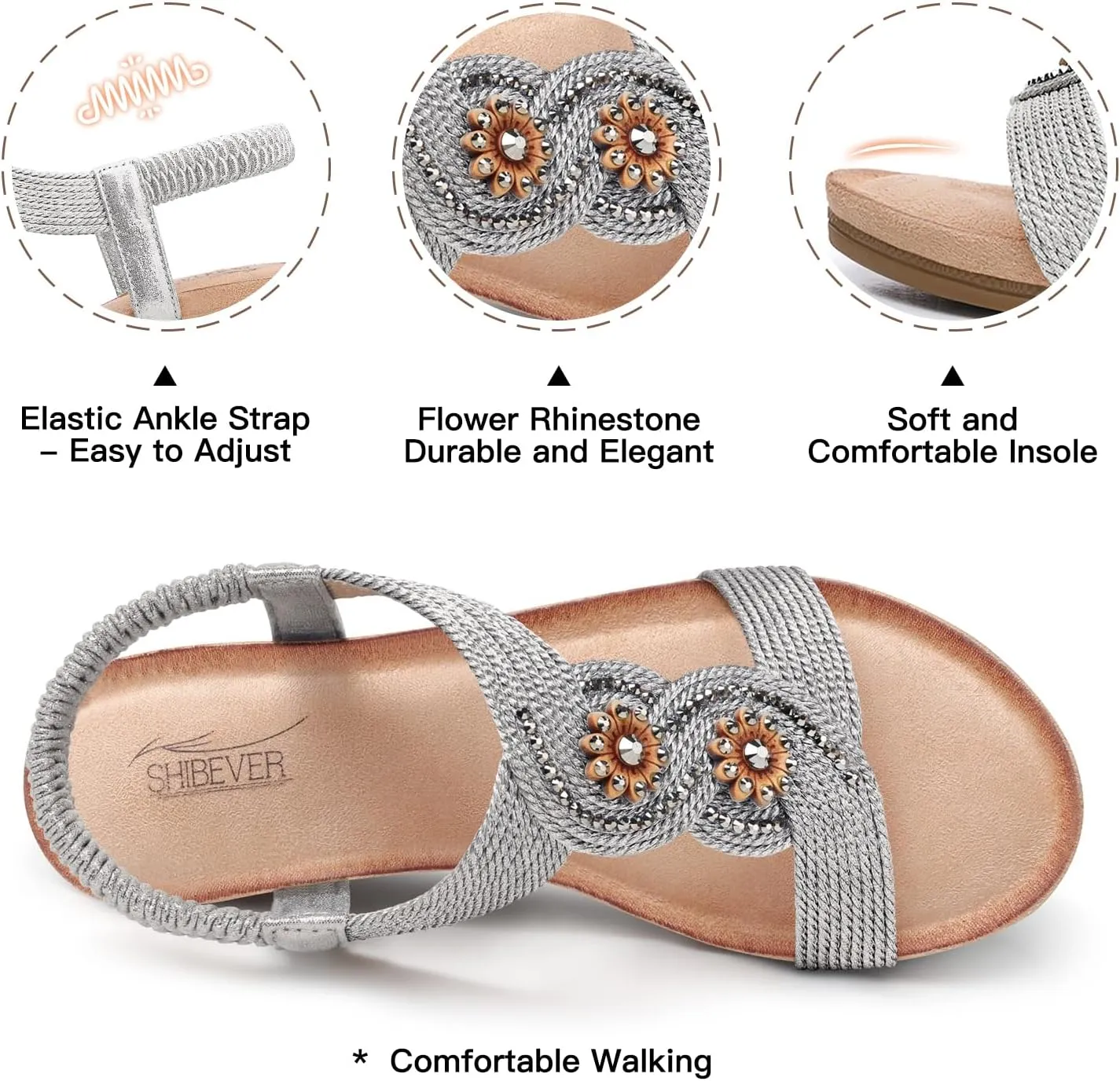 SHIBEVER Womens Sandals Wedge Low: Open Toe Elastic Ankle Strap Wedge Sandal - Dressy Sandals Women - Comfortable Summer