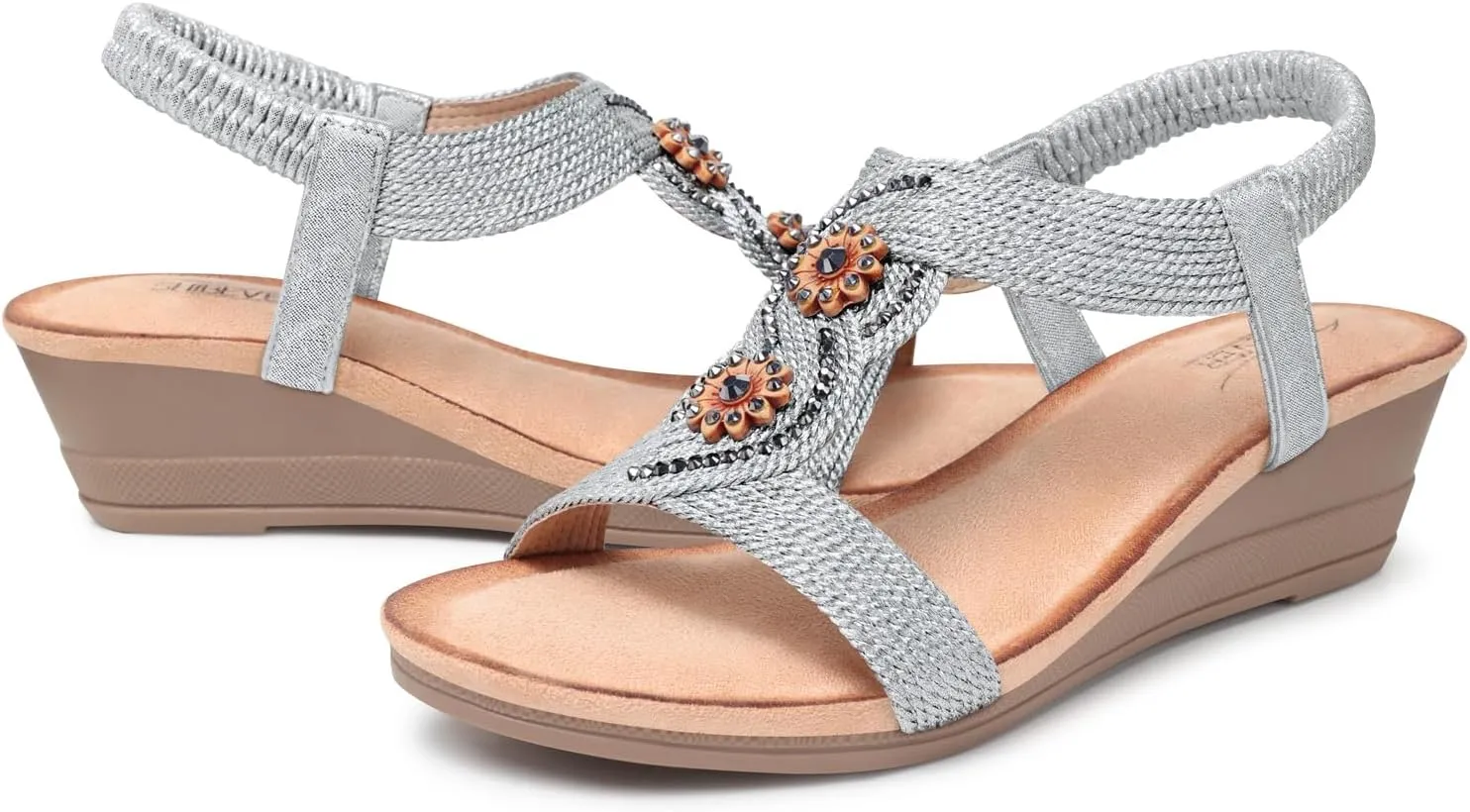 SHIBEVER Womens Sandals Wedge Low: Open Toe Elastic Ankle Strap Wedge Sandal - Dressy Sandals Women - Comfortable Summer