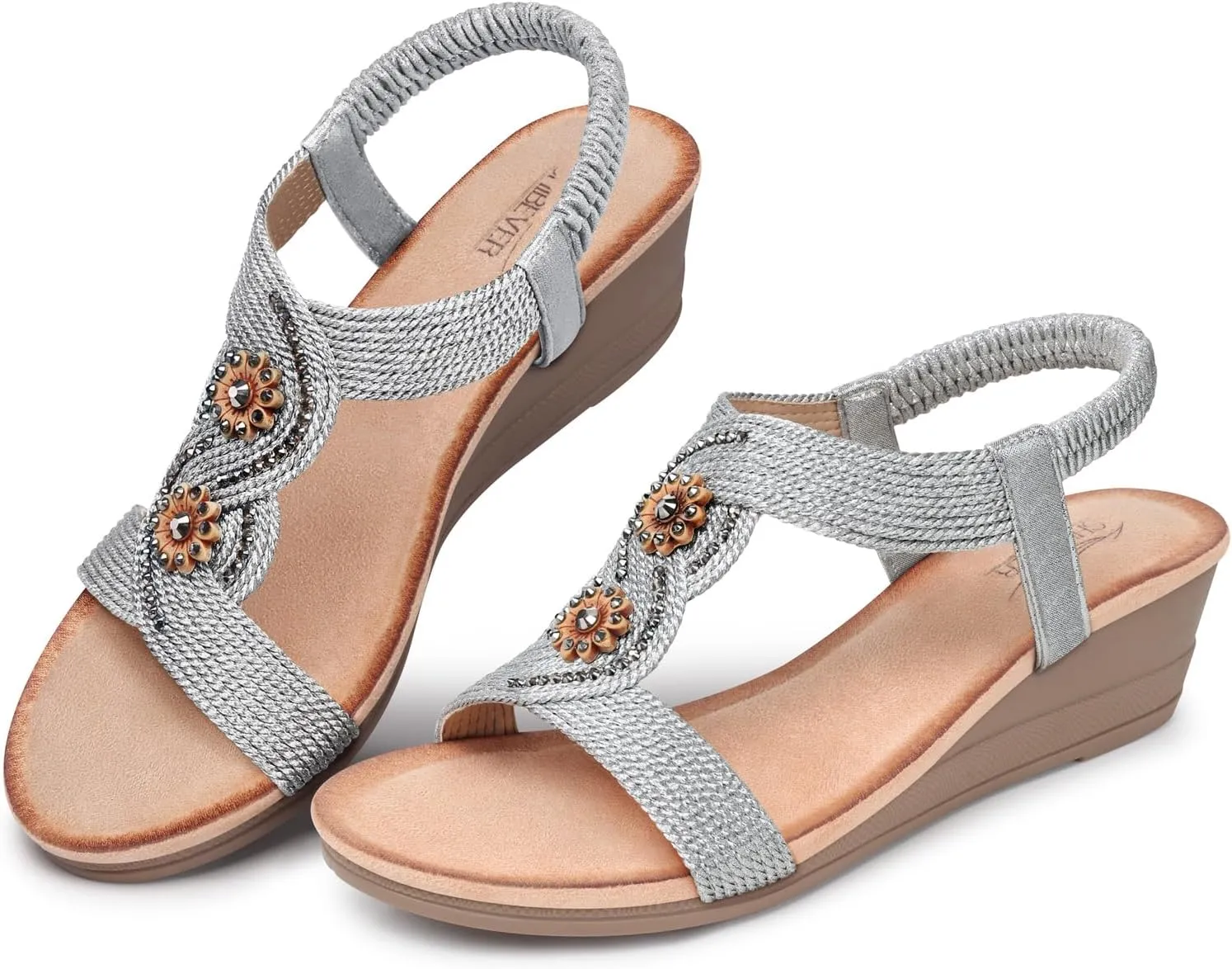SHIBEVER Womens Sandals Wedge Low: Open Toe Elastic Ankle Strap Wedge Sandal - Dressy Sandals Women - Comfortable Summer