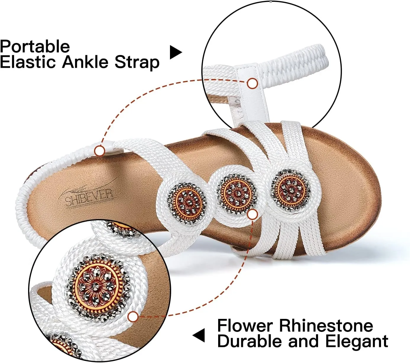SHIBEVER Womens Sandals Wedge Low: Open Toe Elastic Ankle Strap Wedge Sandal - Dressy Sandals Women - Comfortable Summer