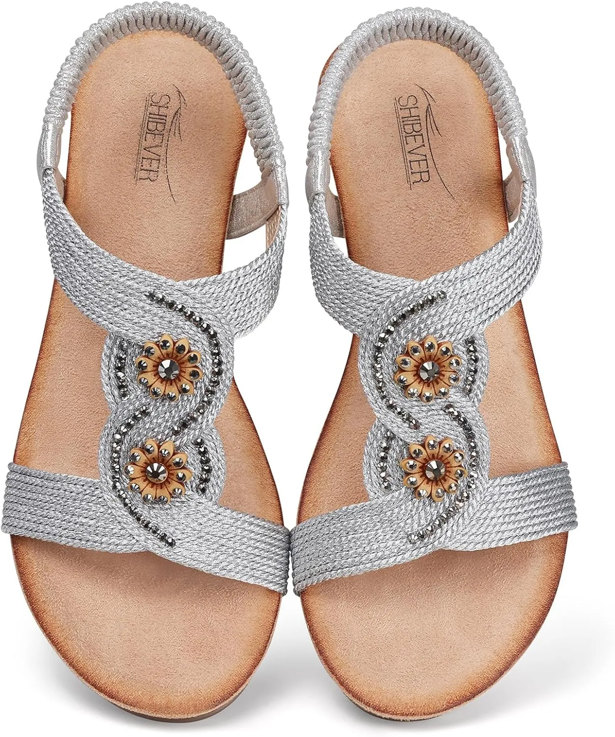 SHIBEVER Womens Sandals Wedge Low: Open Toe Elastic Ankle Strap Wedge Sandal - Dressy Sandals Women - Comfortable Summer