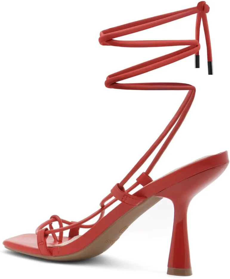 Shoe Land SL-Nadine Women's Lace-Up Heels, Square Open Toe Ankle-Wrapped Tie-Up Heeled Sandals, Dressy Stiletto Strappy Sandals for Prom, Party, and Wedding