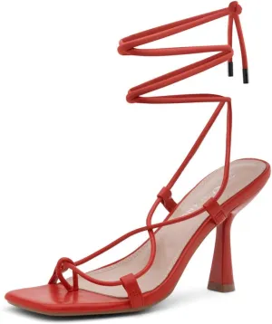 Shoe Land SL-Nadine Women's Lace-Up Heels, Square Open Toe Ankle-Wrapped Tie-Up Heeled Sandals, Dressy Stiletto Strappy Sandals for Prom, Party, and Wedding