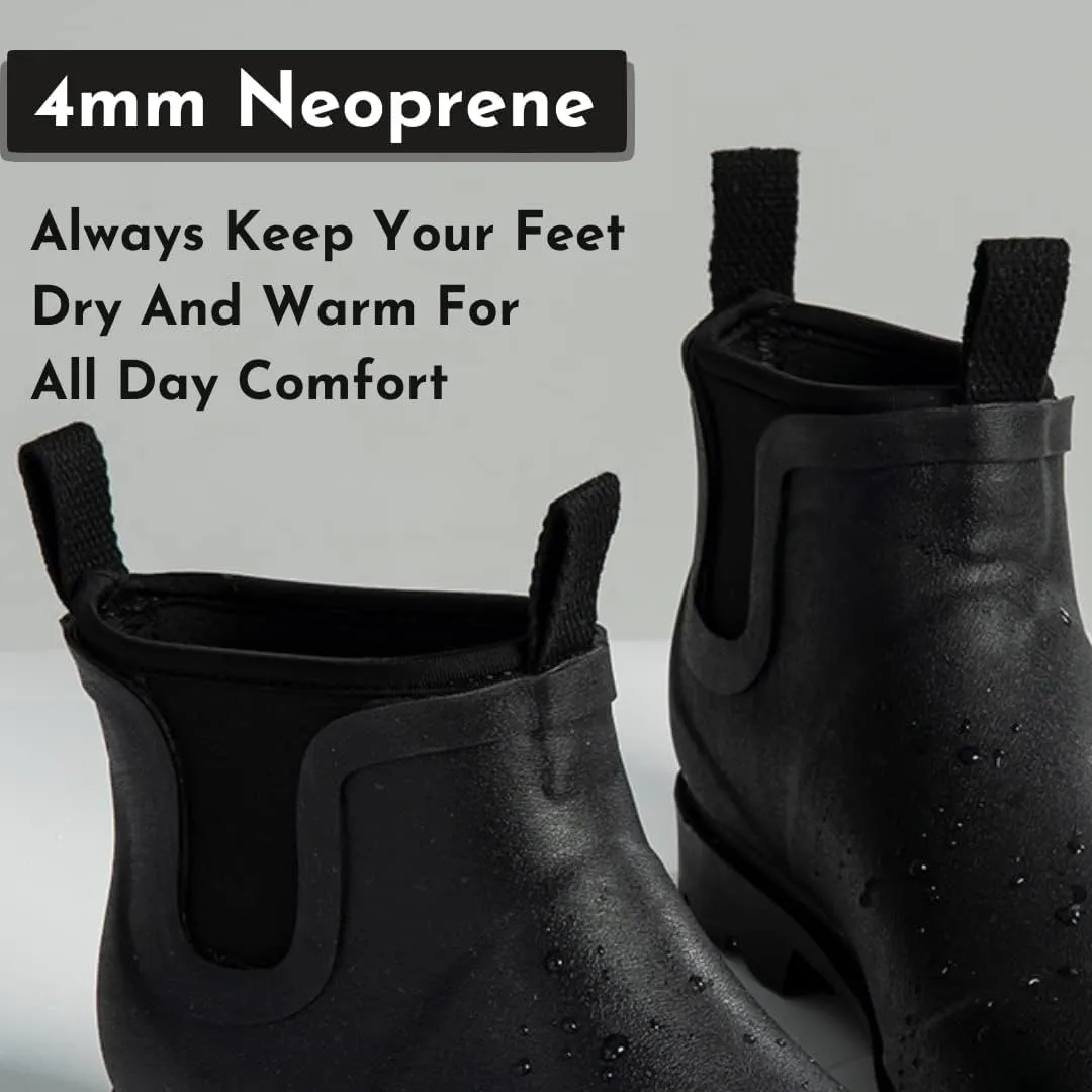 Short Rain Boots for Women, Waterproof Garden Shoes Chelsea Rainboots for Women, 4mm Neoprene Rain Boots, Work, Anti-slip Garden Shoes (Size 5-10)
