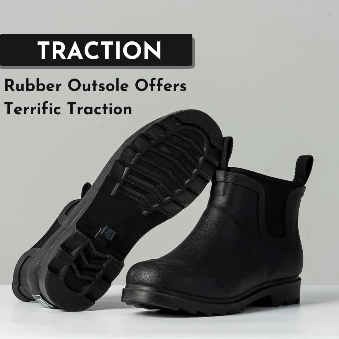 Short Rain Boots for Women, Waterproof Garden Shoes Chelsea Rainboots for Women, 4mm Neoprene Rain Boots, Work, Anti-slip Garden Shoes (Size 5-10)