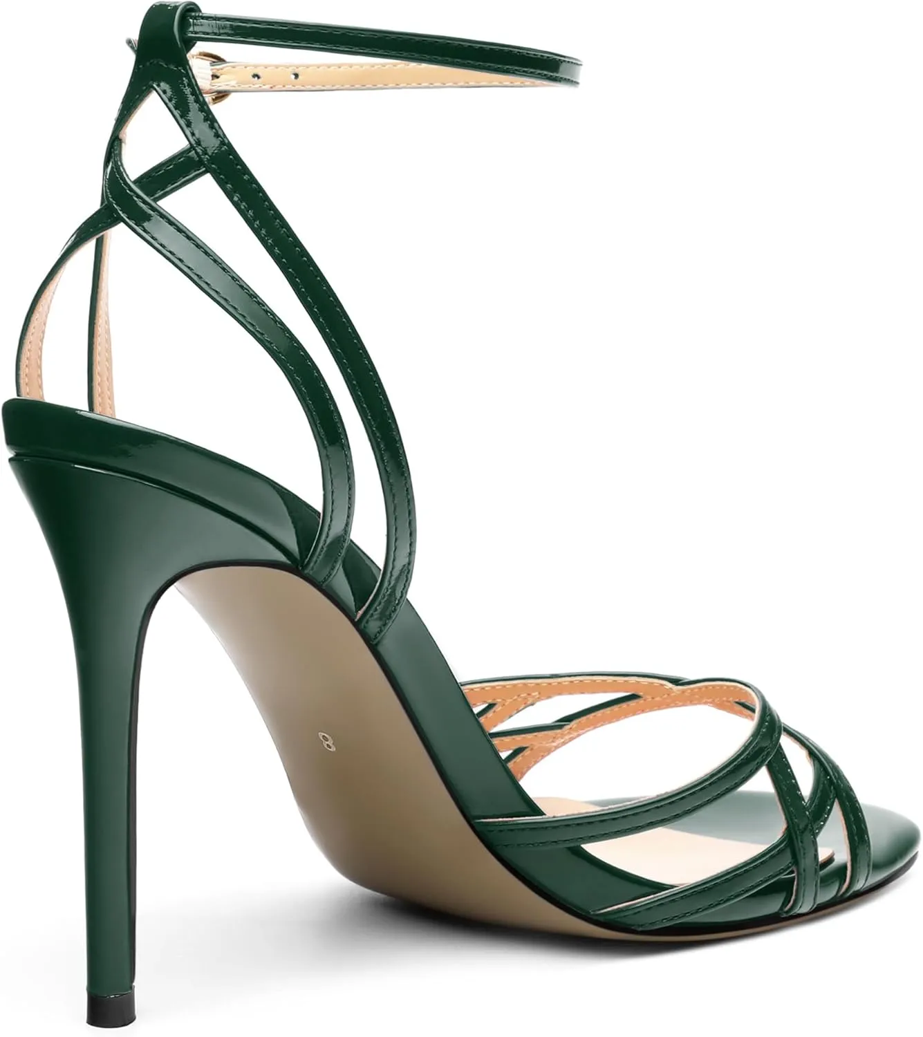 SHOWFOREST Strappy Heels for Women Stiletto High Heels Open Round Toe Patent 4 Inch Sandals with Ankle Strap Sexy for Dating Party Evening Dress Shoes