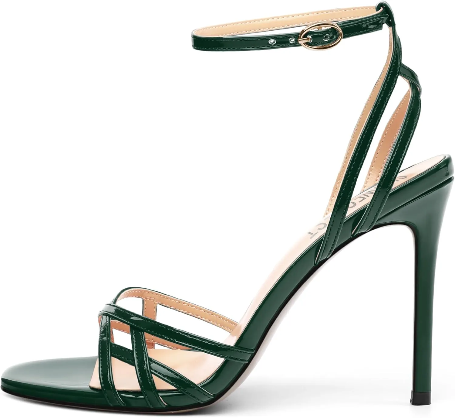 SHOWFOREST Strappy Heels for Women Stiletto High Heels Open Round Toe Patent 4 Inch Sandals with Ankle Strap Sexy for Dating Party Evening Dress Shoes