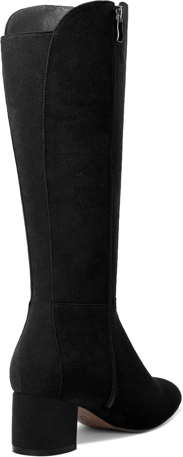 SHOWFOREST Womens Zip Solid Outdoor Cute Round Toe Suede Chunky Low Heel Knee High Boots 2 Inch