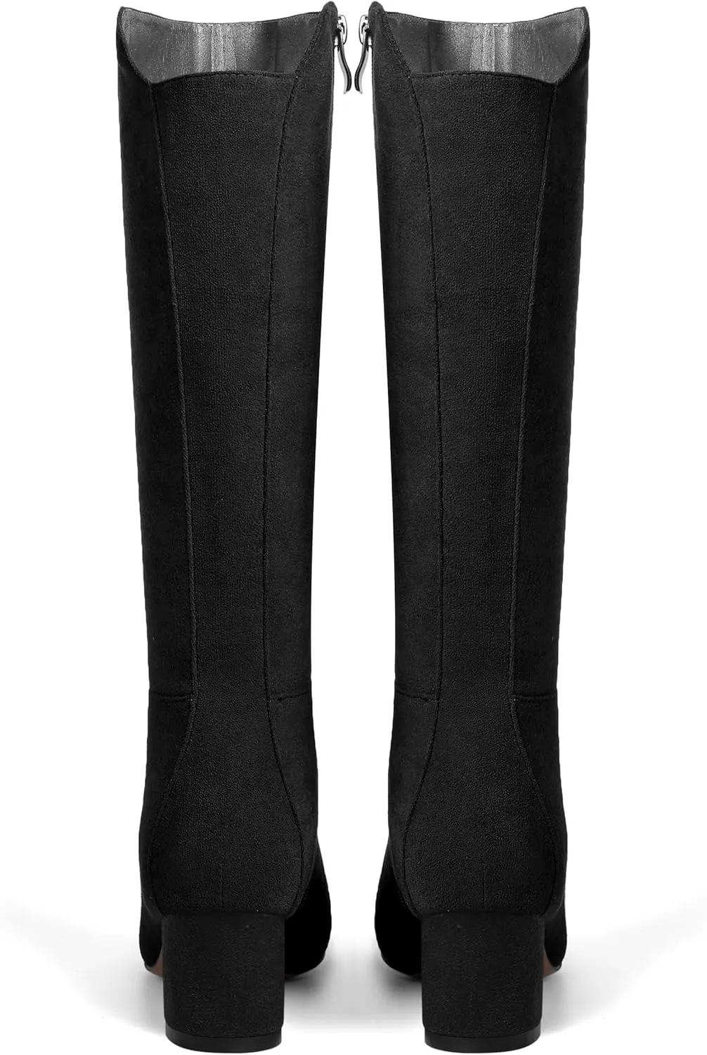 SHOWFOREST Womens Zip Solid Outdoor Cute Round Toe Suede Chunky Low Heel Knee High Boots 2 Inch