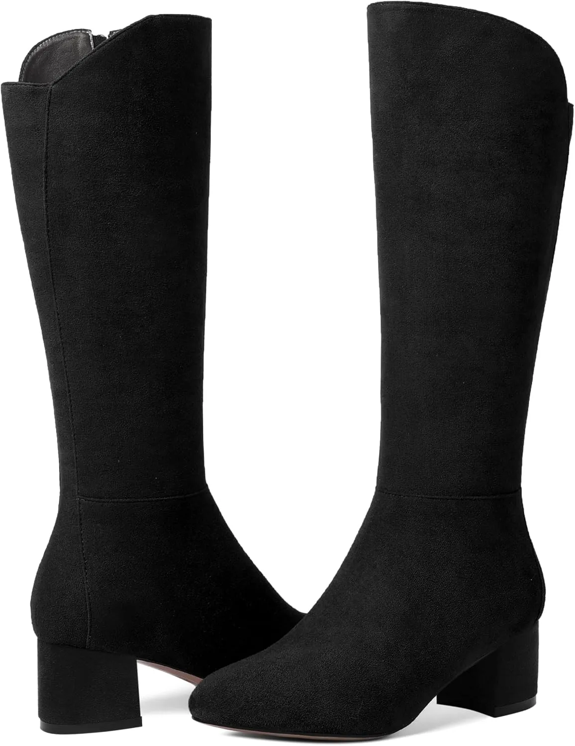 SHOWFOREST Womens Zip Solid Outdoor Cute Round Toe Suede Chunky Low Heel Knee High Boots 2 Inch