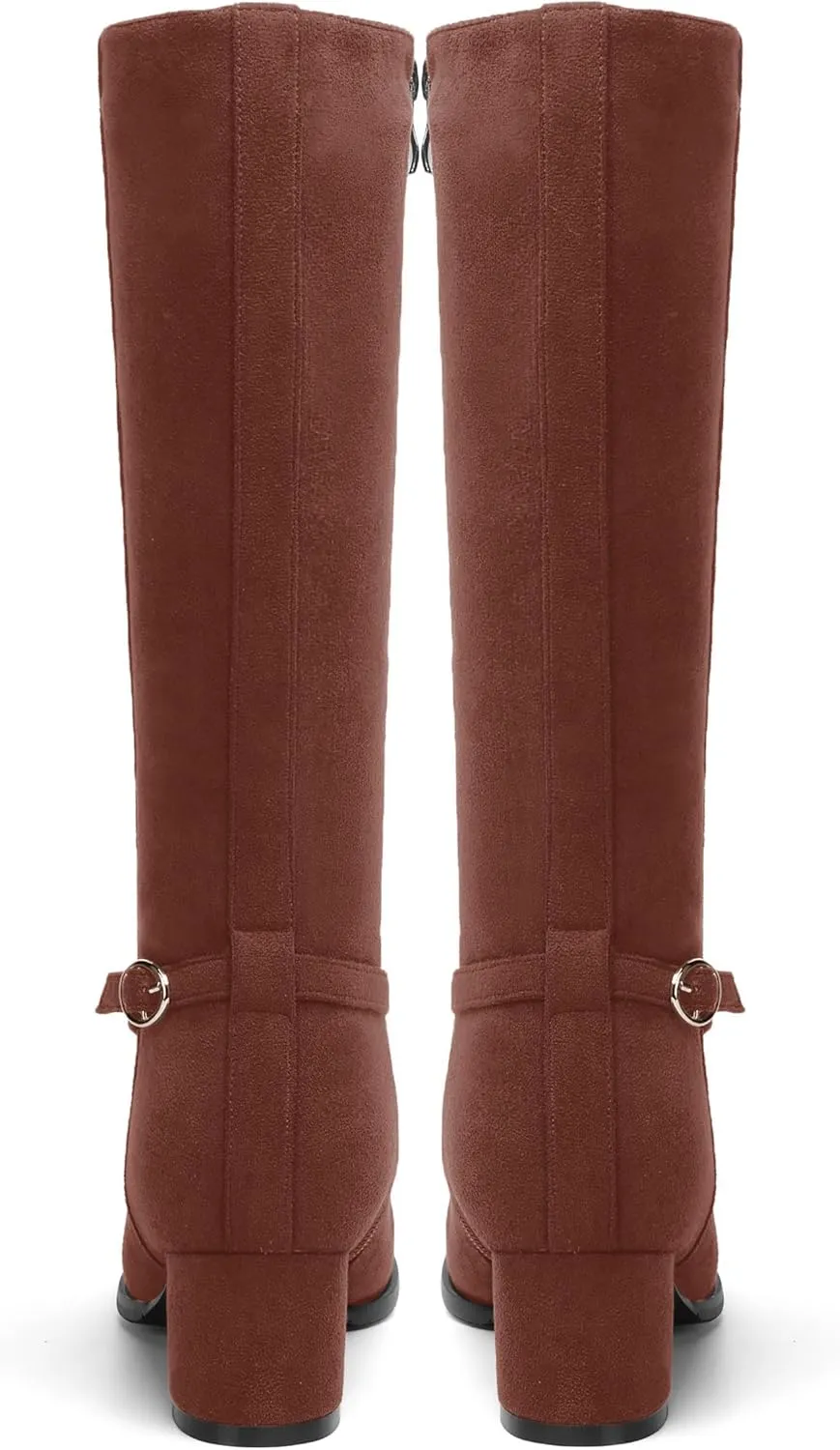 SHOWFOREST Womens Zip Suede Solid Outdoor Round Toe Sexy Chunky Low Heel Mid Calf Boots 2 Inch