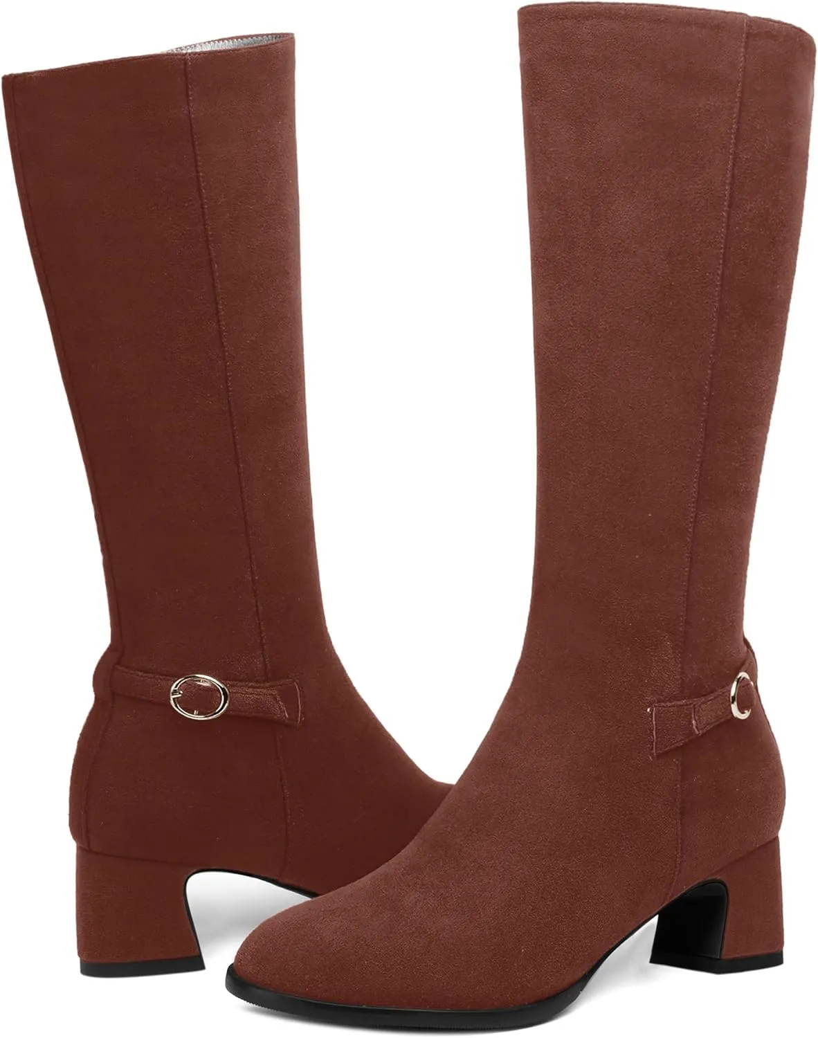 SHOWFOREST Womens Zip Suede Solid Outdoor Round Toe Sexy Chunky Low Heel Mid Calf Boots 2 Inch