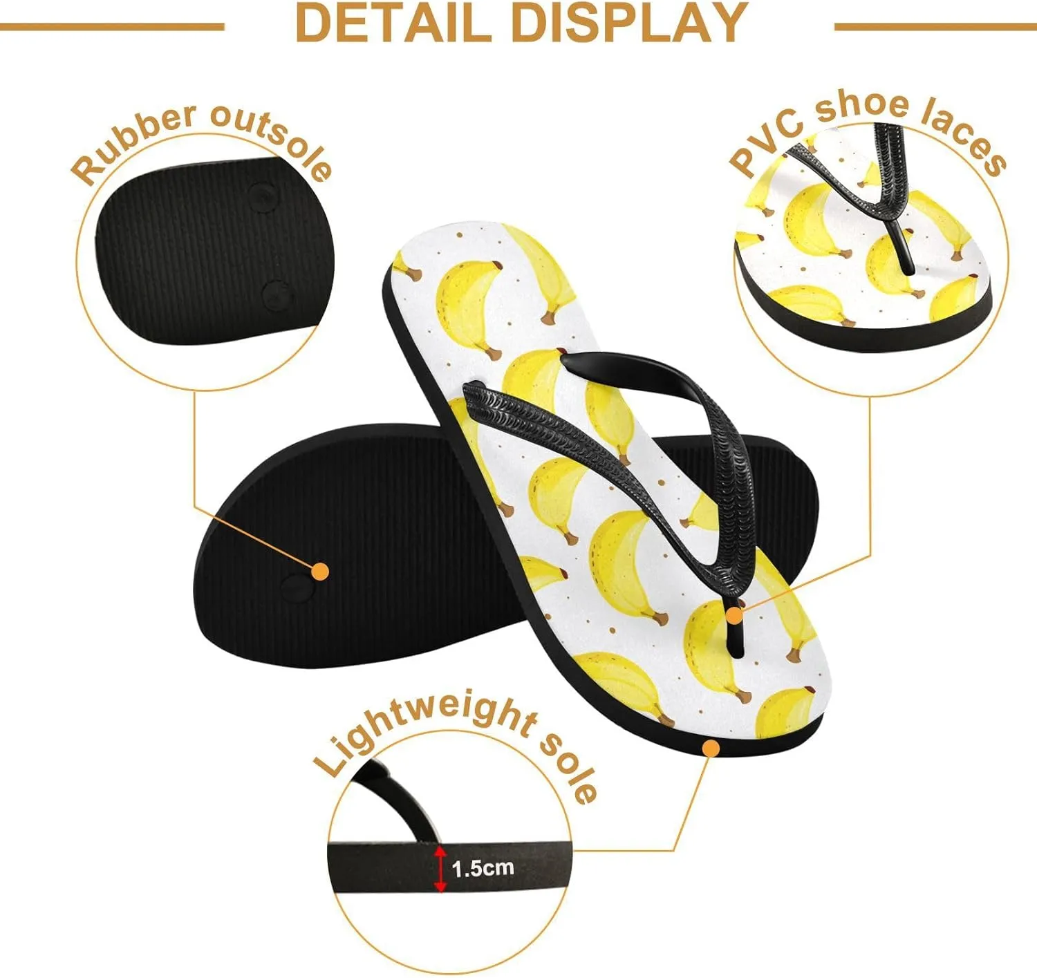 Sinestour Bananas Flip Flops for Beach Thong Sandals Anti-slip Lightweight Flat Slippers for Indoor Outdoor House