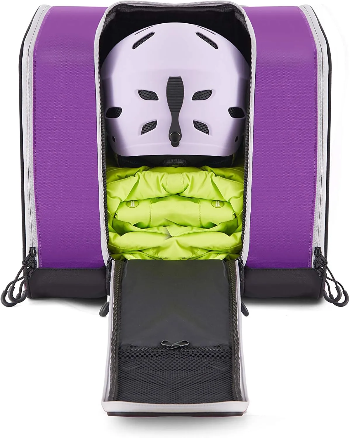 Ski boot backpack for kids toddler rollerblade, skate, ski, snowboard boots, helmet, gloves and snacks perfect for ski, snowboard, skate, outdoor activities or air travel VieGreenleaf (Blue) (Purple)
