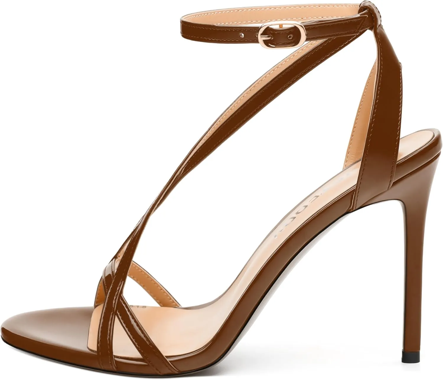 SKYSTERRY Lace Up High Stiletto Heeled Patent Sandals For Women Round Open Toe Strappy Ankle Buckle Heels Womens Dress Wedding Evening Fashion Shoes 4 Inch