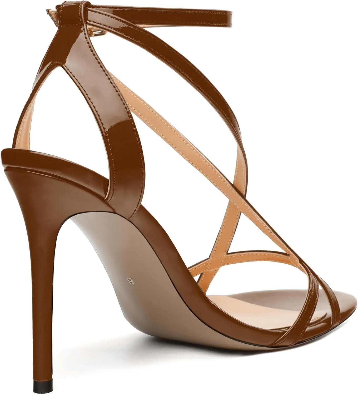 SKYSTERRY Lace Up High Stiletto Heeled Patent Sandals For Women Round Open Toe Strappy Ankle Buckle Heels Womens Dress Wedding Evening Fashion Shoes 4 Inch
