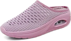 Slip On Mules for Womens Backless Walking Sneakers Breathable Mesh Walking Sandals Slippers Closed Toe Slides Mesh Air Cushion Orthopedic Diabetic Shoes Arch Support Comfy Slippers Slide Sandals