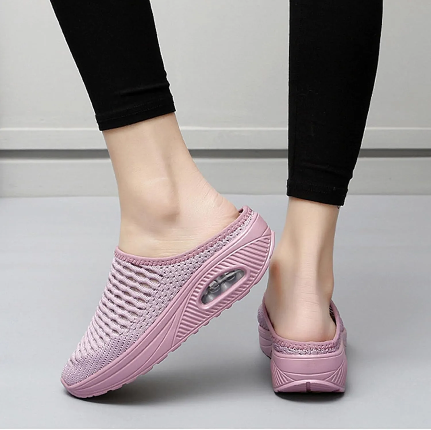 Slip On Mules for Womens Backless Walking Sneakers Breathable Mesh Walking Sandals Slippers Closed Toe Slides Mesh Air Cushion Orthopedic Diabetic Shoes Arch Support Comfy Slippers Slide Sandals