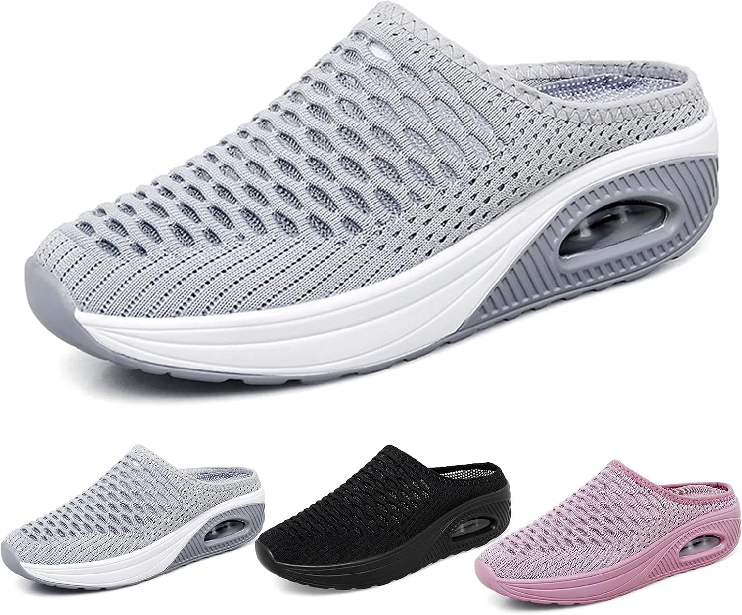 Slip On Mules for Womens Backless Walking Sneakers Breathable Mesh Walking Sandals Slippers Closed Toe Slides Mesh Air Cushion Orthopedic Diabetic Shoes Arch Support Comfy Slippers Slide Sandals