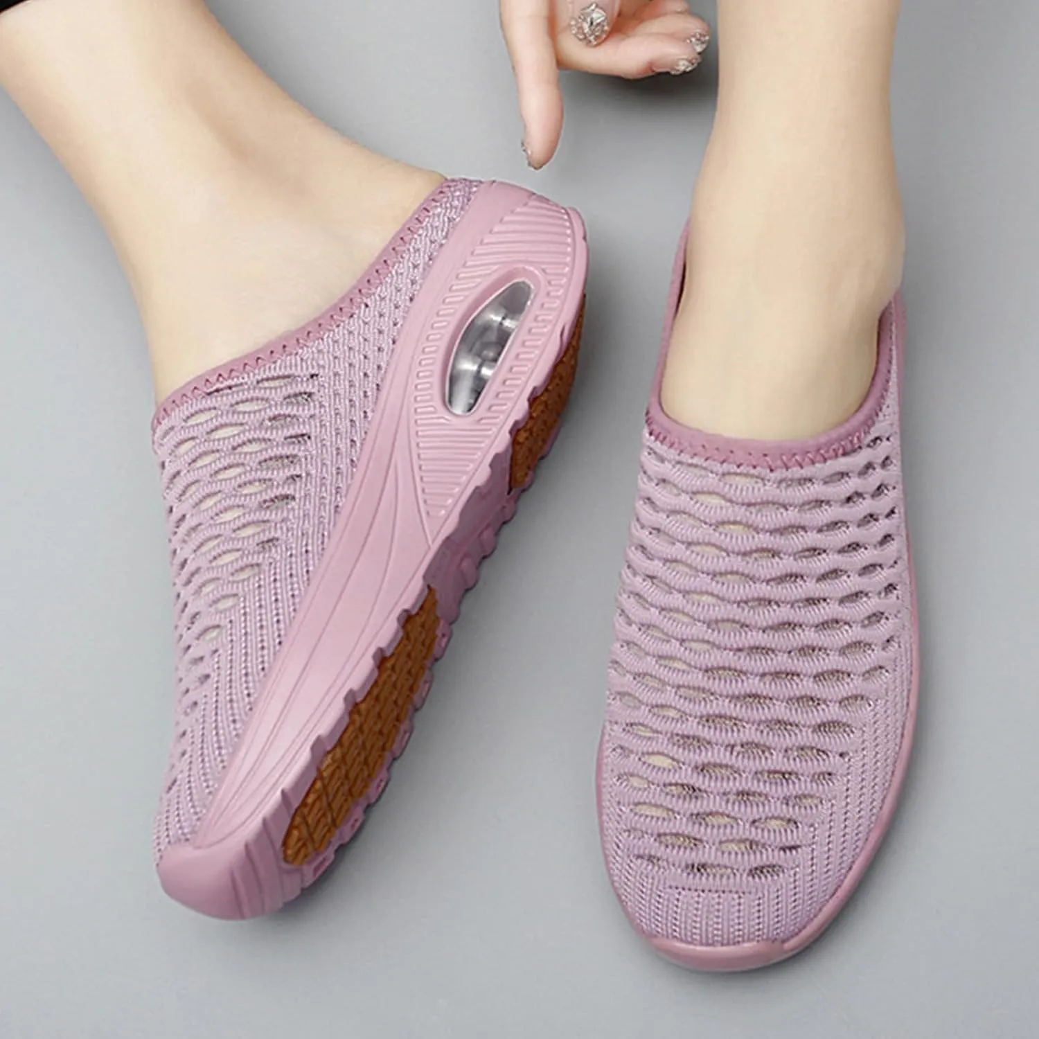 Slip On Mules for Womens Backless Walking Sneakers Breathable Mesh Walking Sandals Slippers Closed Toe Slides Mesh Air Cushion Orthopedic Diabetic Shoes Arch Support Comfy Slippers Slide Sandals