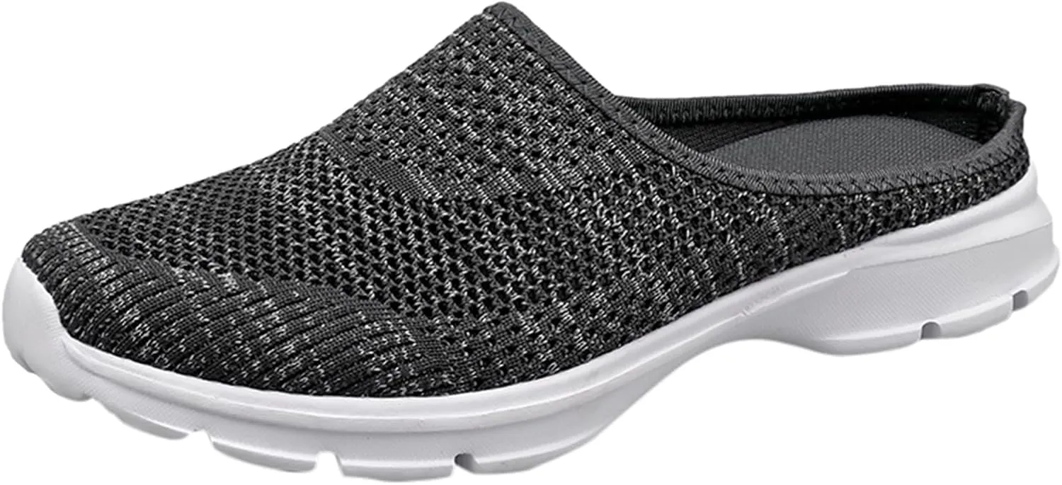 Slip On Shoes For Women Fashion Casual Breathable Mesh Wedge Low Heels Mule Walking Shoes Slip-On Backless Mule Walking Shoe