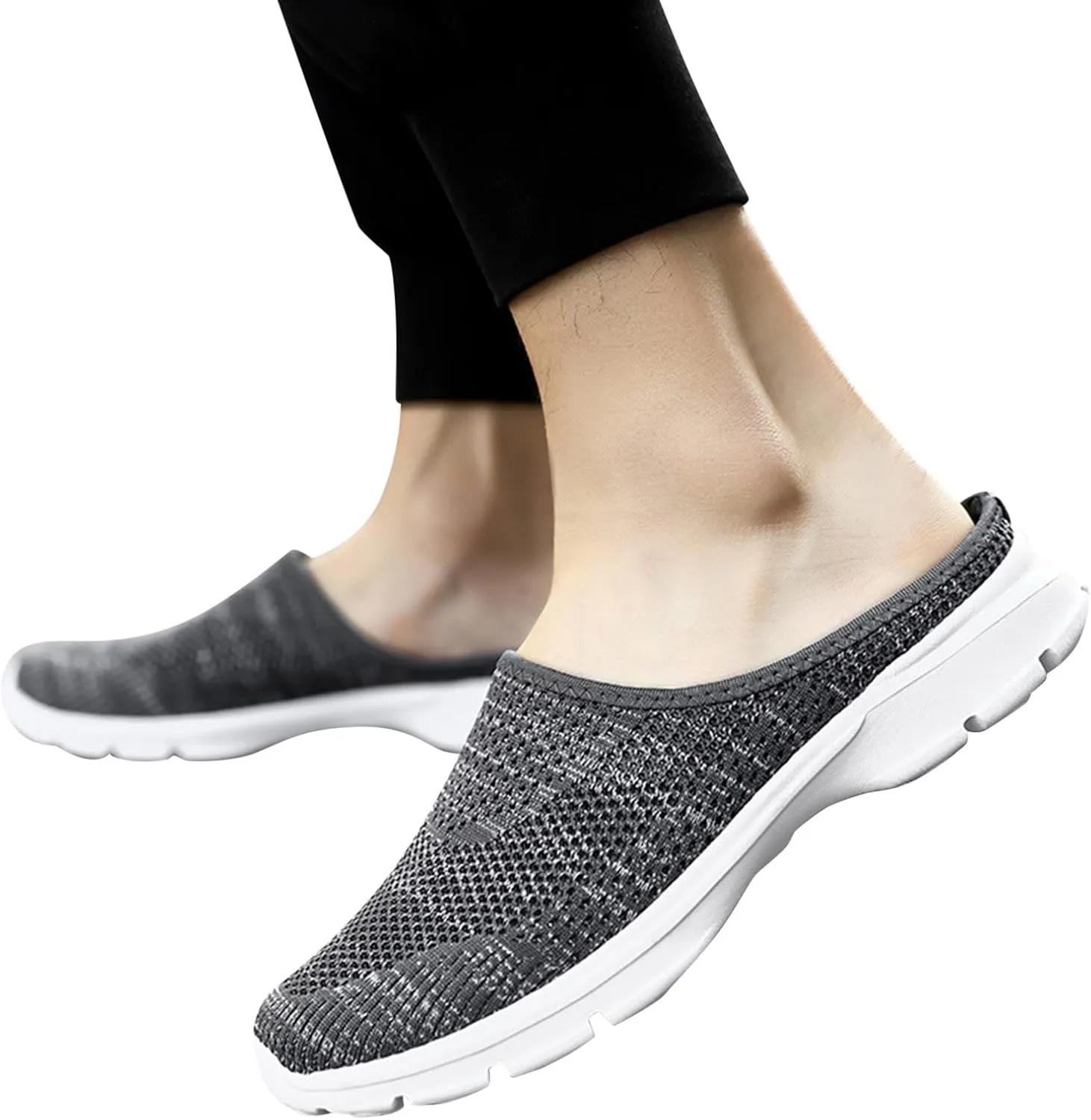 Slip On Shoes For Women Fashion Casual Breathable Mesh Wedge Low Heels Mule Walking Shoes Slip-On Backless Mule Walking Shoe
