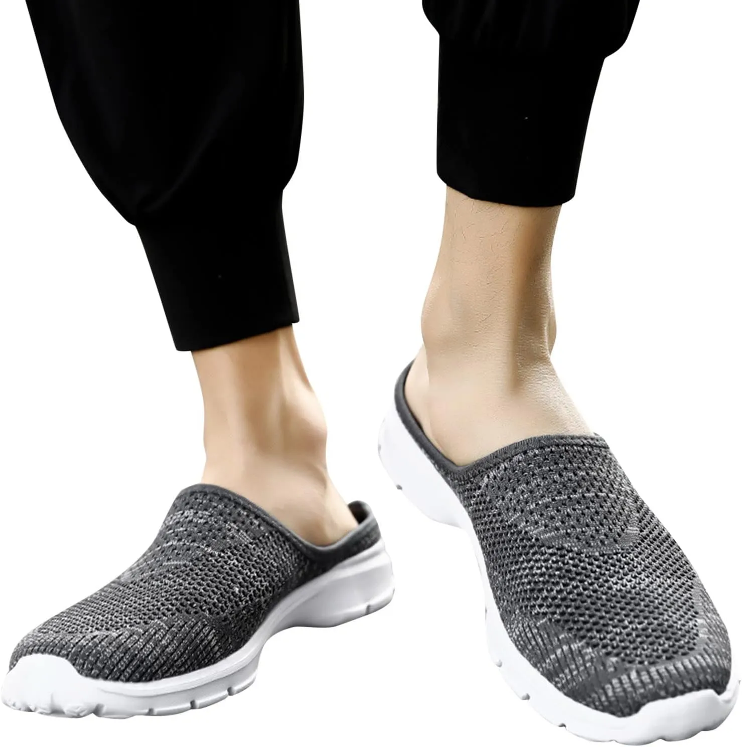 Slip On Shoes For Women Fashion Casual Breathable Mesh Wedge Low Heels Mule Walking Shoes Slip-On Backless Mule Walking Shoe