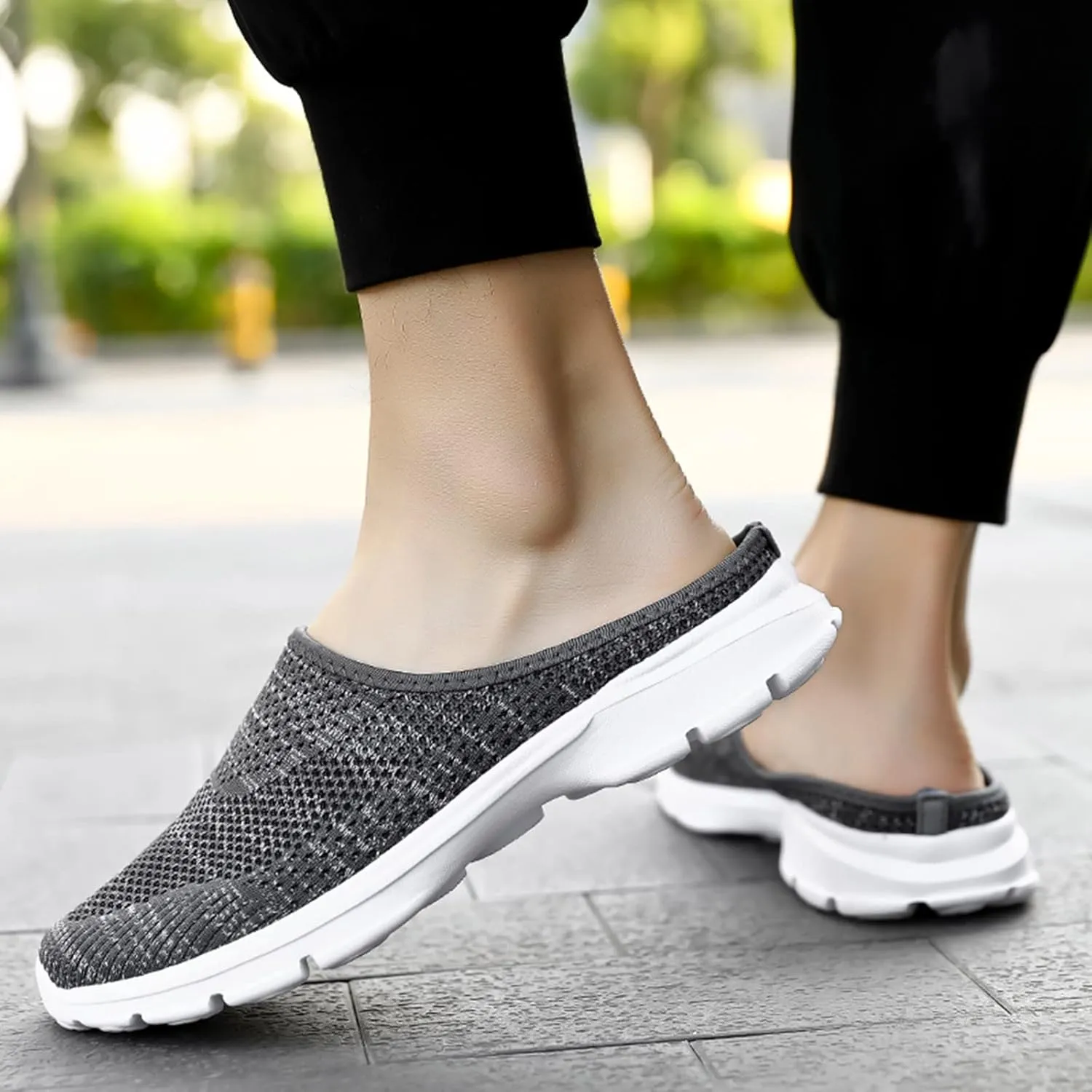 Slip On Shoes For Women Fashion Casual Breathable Mesh Wedge Low Heels Mule Walking Shoes Slip-On Backless Mule Walking Shoe