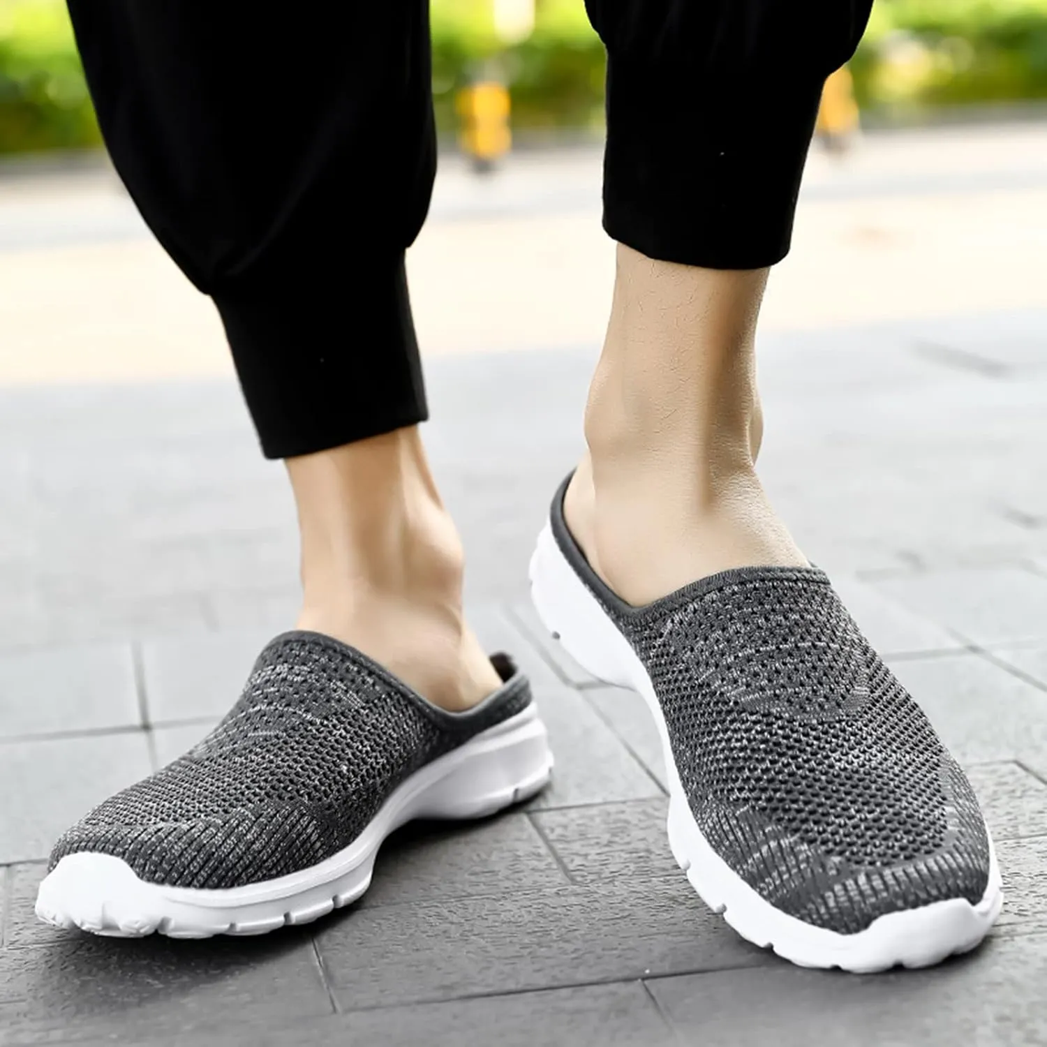 Slip On Shoes For Women Fashion Casual Breathable Mesh Wedge Low Heels Mule Walking Shoes Slip-On Backless Mule Walking Shoe