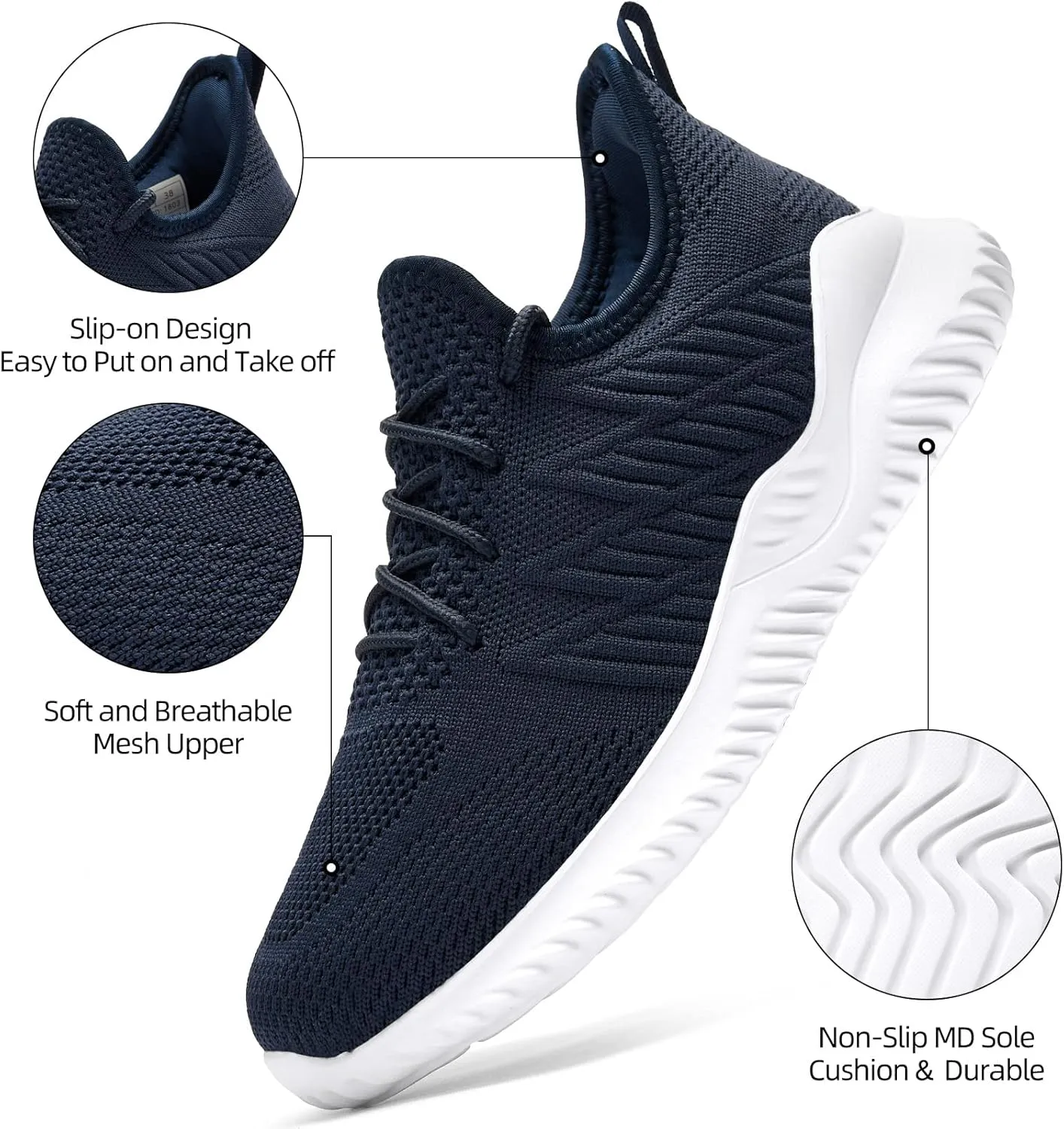 Slow Man Womens Walking Tennis Shoes Fashion Slip on Comfortable Lightweight Memory Foam Athletic Casual Sneakers for Running Gym Workout Nurse