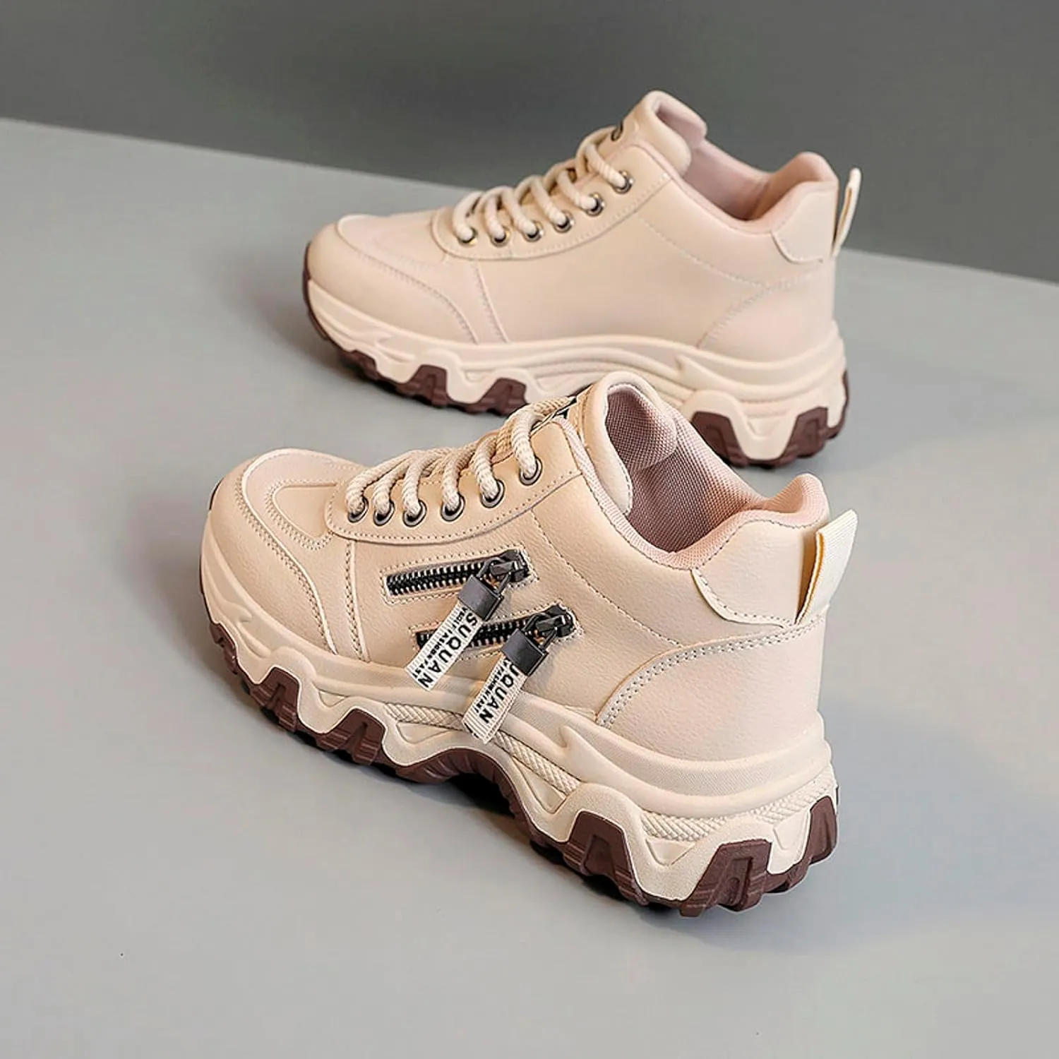Sneakers Women New Korean Fashion Round Head Lace Up Casual Shoes Thick Bottom Running Shoes Womens 12 Running Shoes