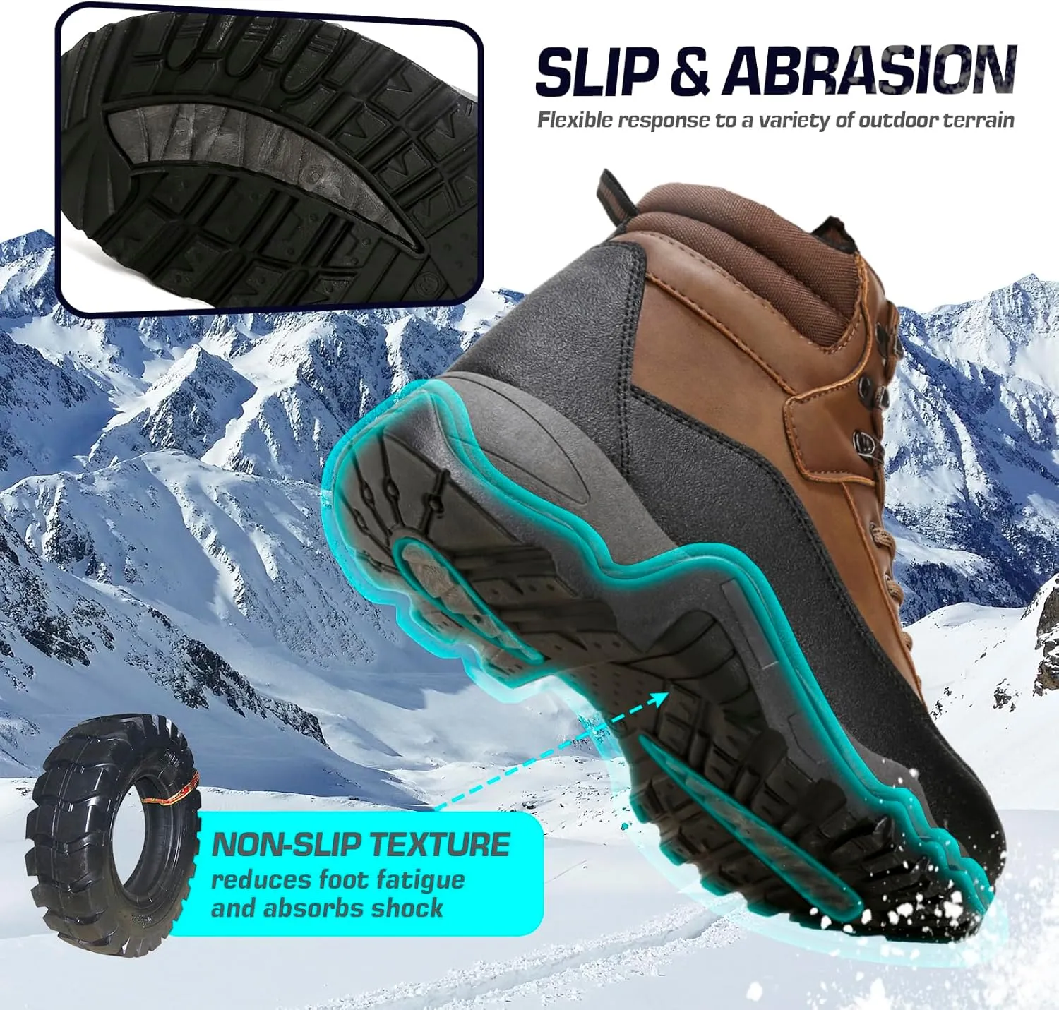 Snow Boots for Men, Slip on Waterproof Hiking Boots with Fur Lined, Mens Winter Boots Shoes Non-Slip Rubber Sole Outdoor Comfortable Walking Shoes
