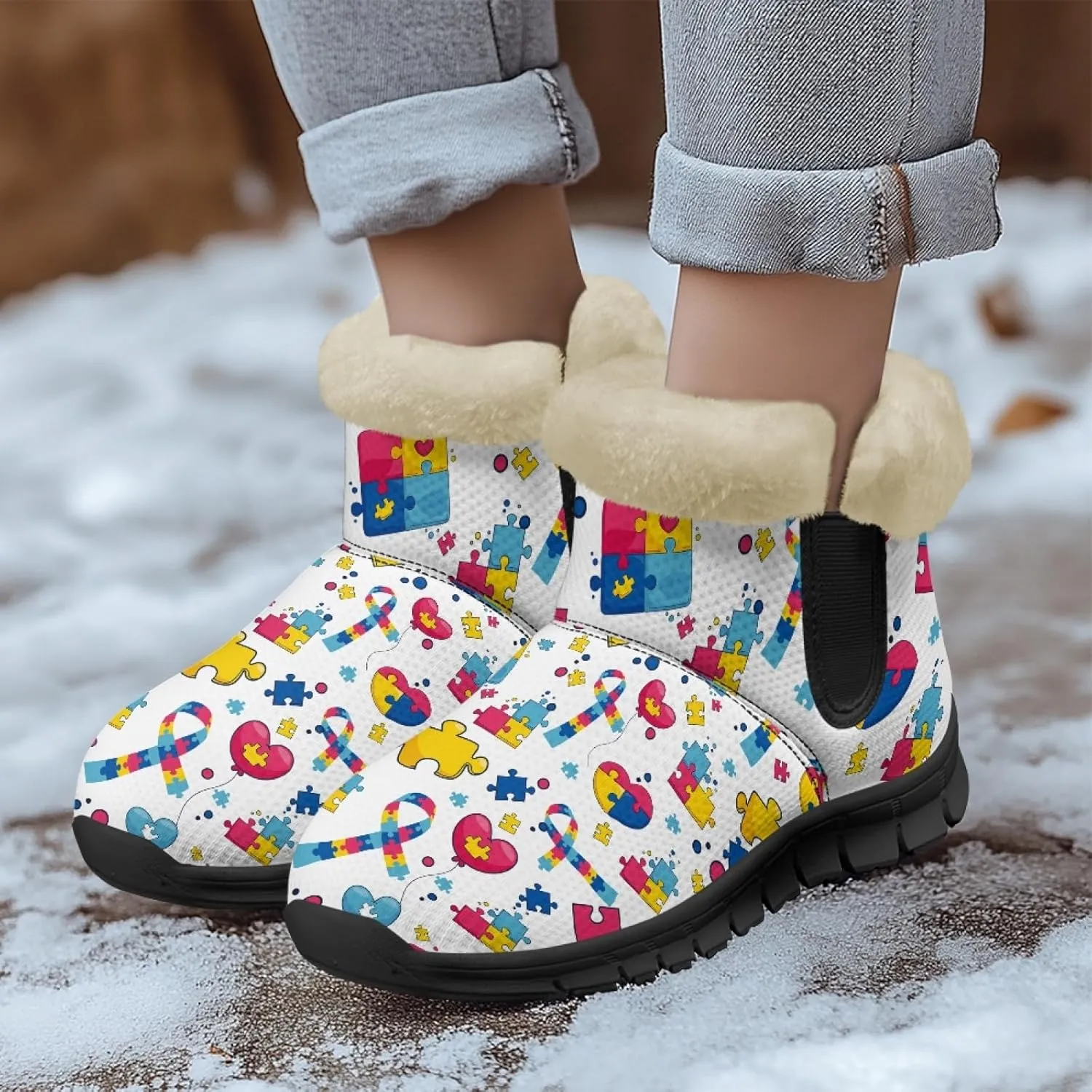 Snow Boots for Women -Fashion Winter Warm Snow Boots Anti-Slip outdoor Furry bootie for men women