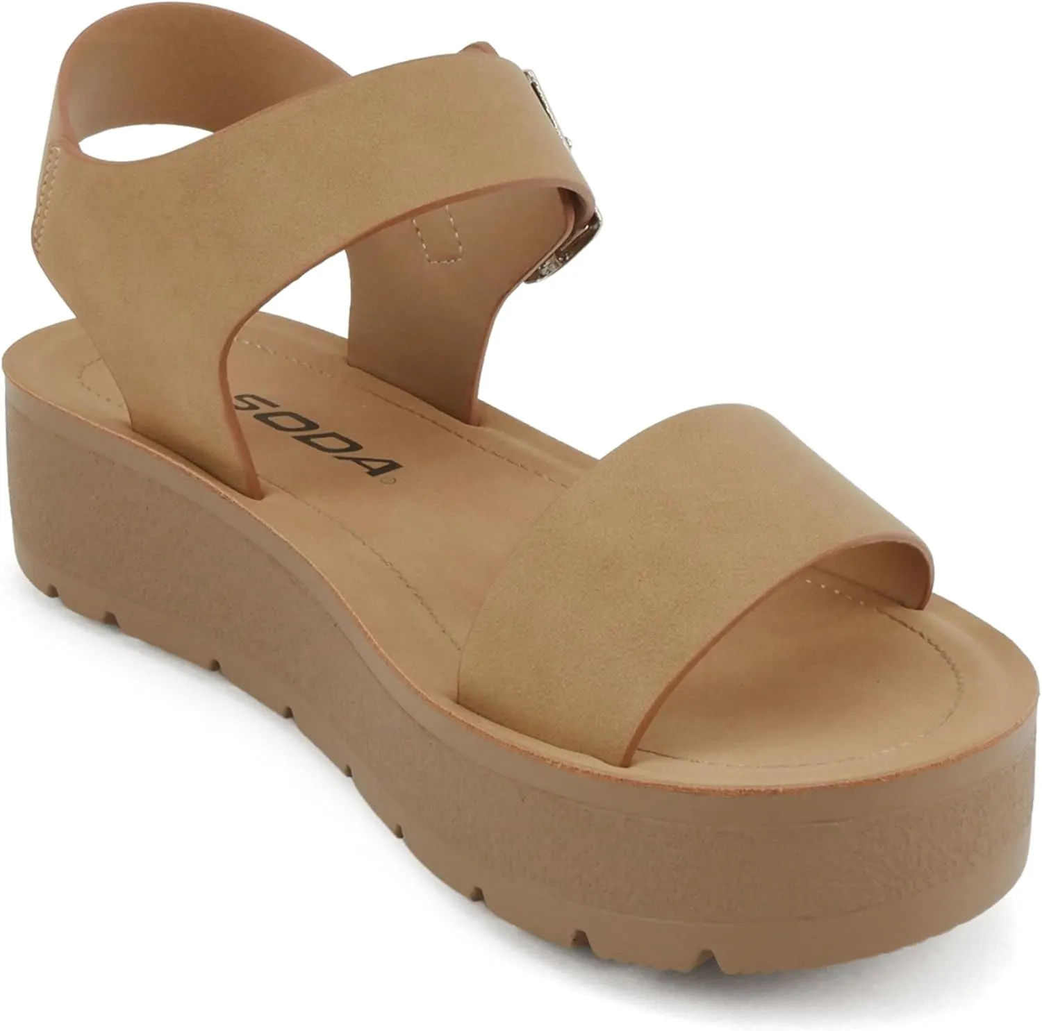 Soda Papaya ~ Women Open Toe Multi-Strap Flatform Sandals