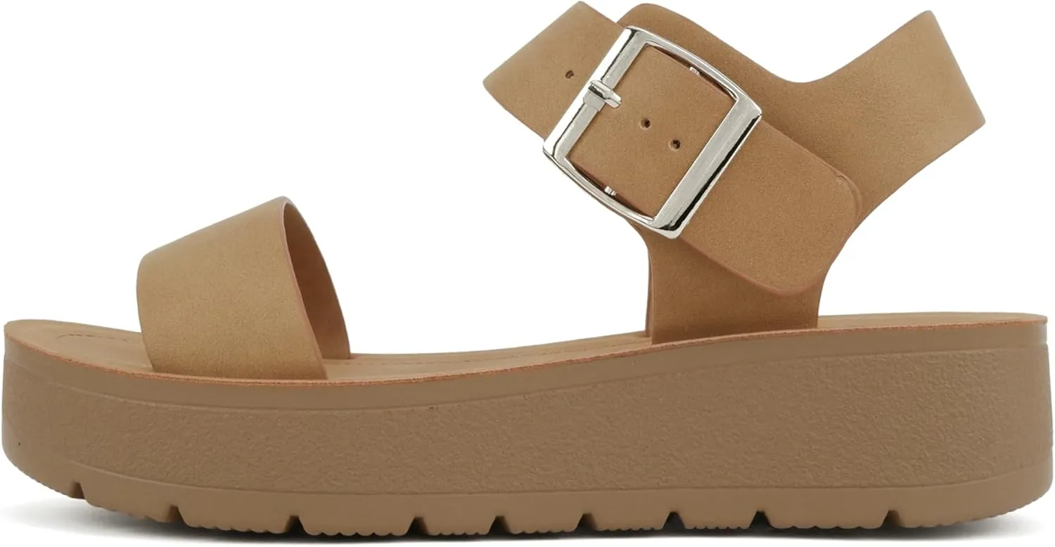 Soda Papaya ~ Women Open Toe Multi-Strap Flatform Sandals