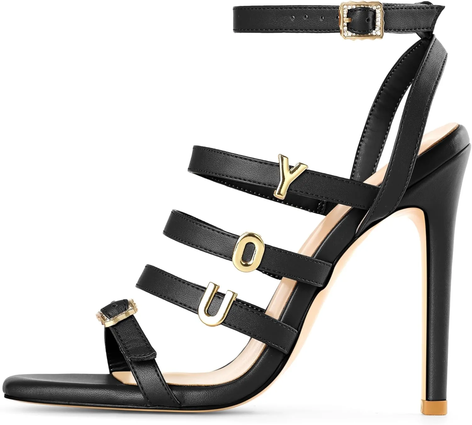 Soireelady Womens High Heel Sandals, Ankle Strap Open Toe Heels, Square Toe Stiletto Strappy Heeled Sandals 4 Inch Prom Party