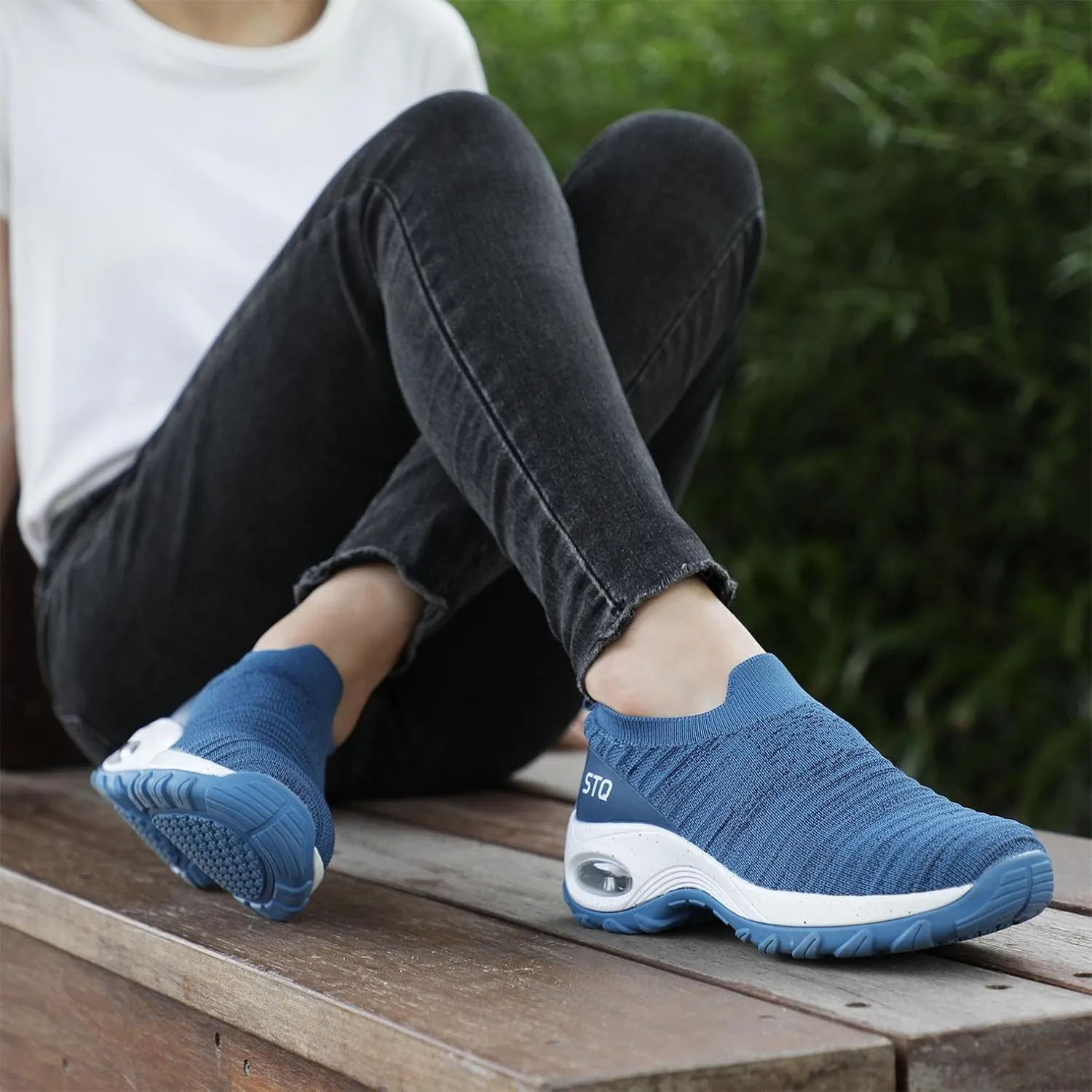 STQ Walking Shoes for Women Non Slip Work Shoes Comfort Slip on Sneakers