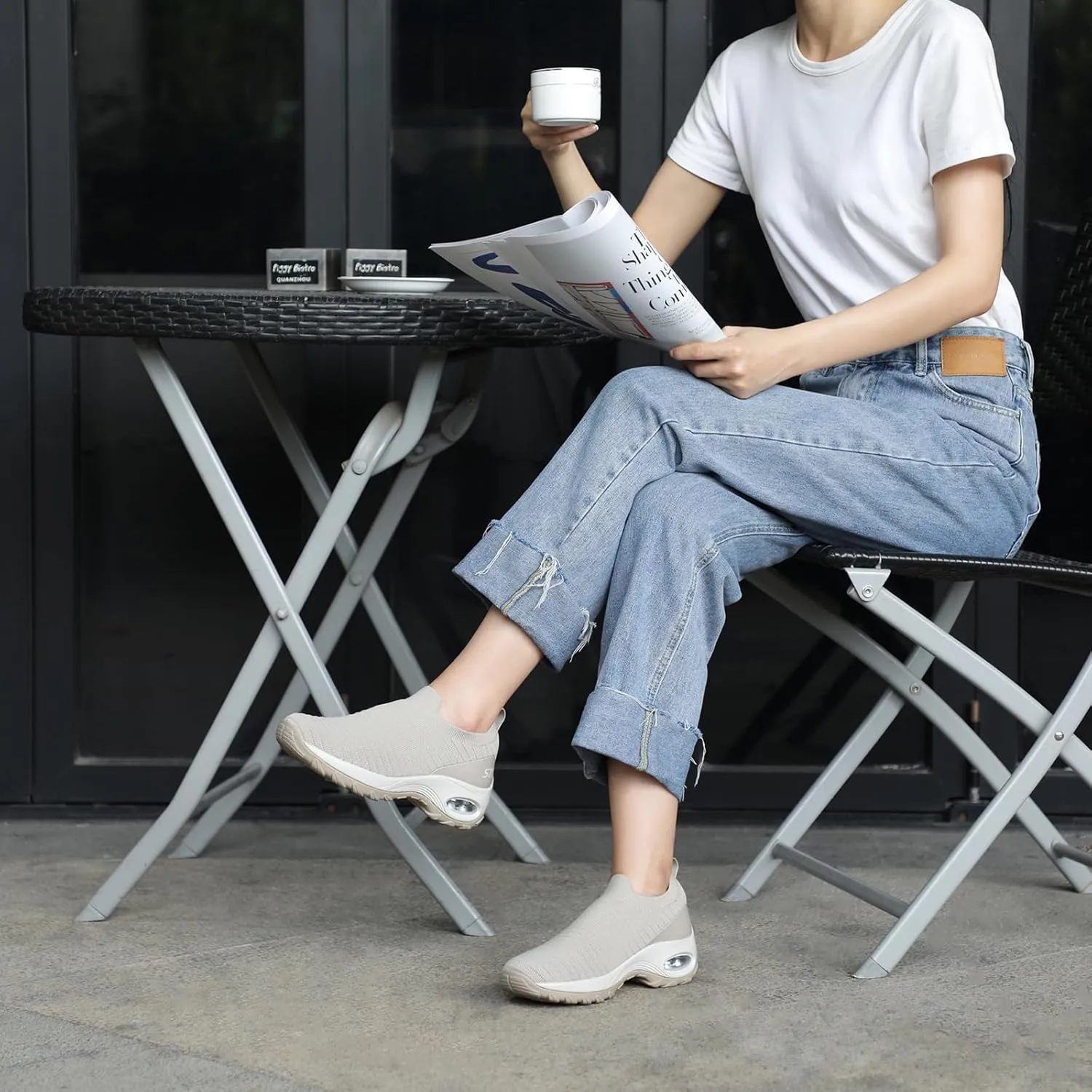 STQ Walking Shoes for Women Non Slip Work Shoes Comfort Slip on Sneakers