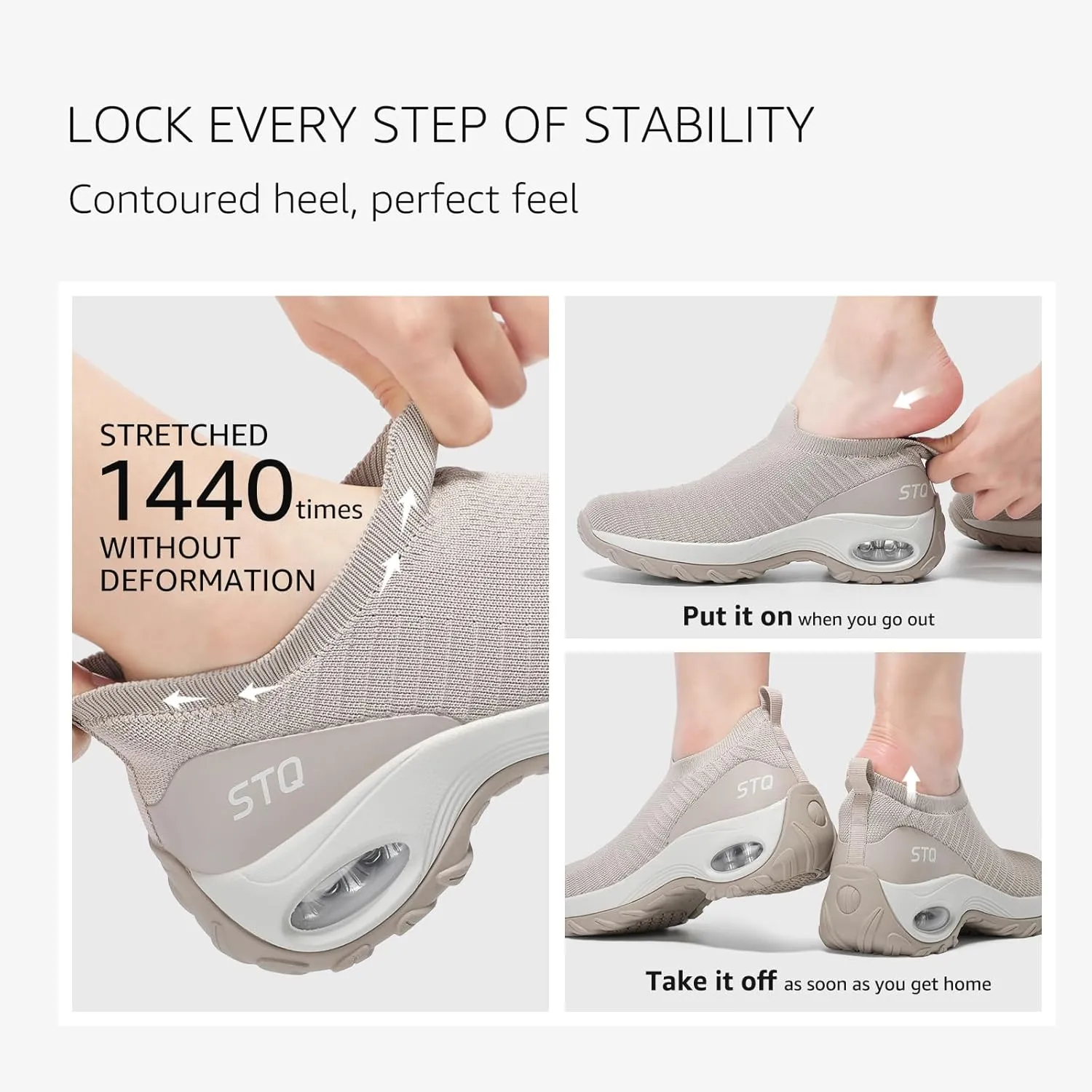 STQ Walking Shoes for Women Non Slip Work Shoes Comfort Slip on Sneakers