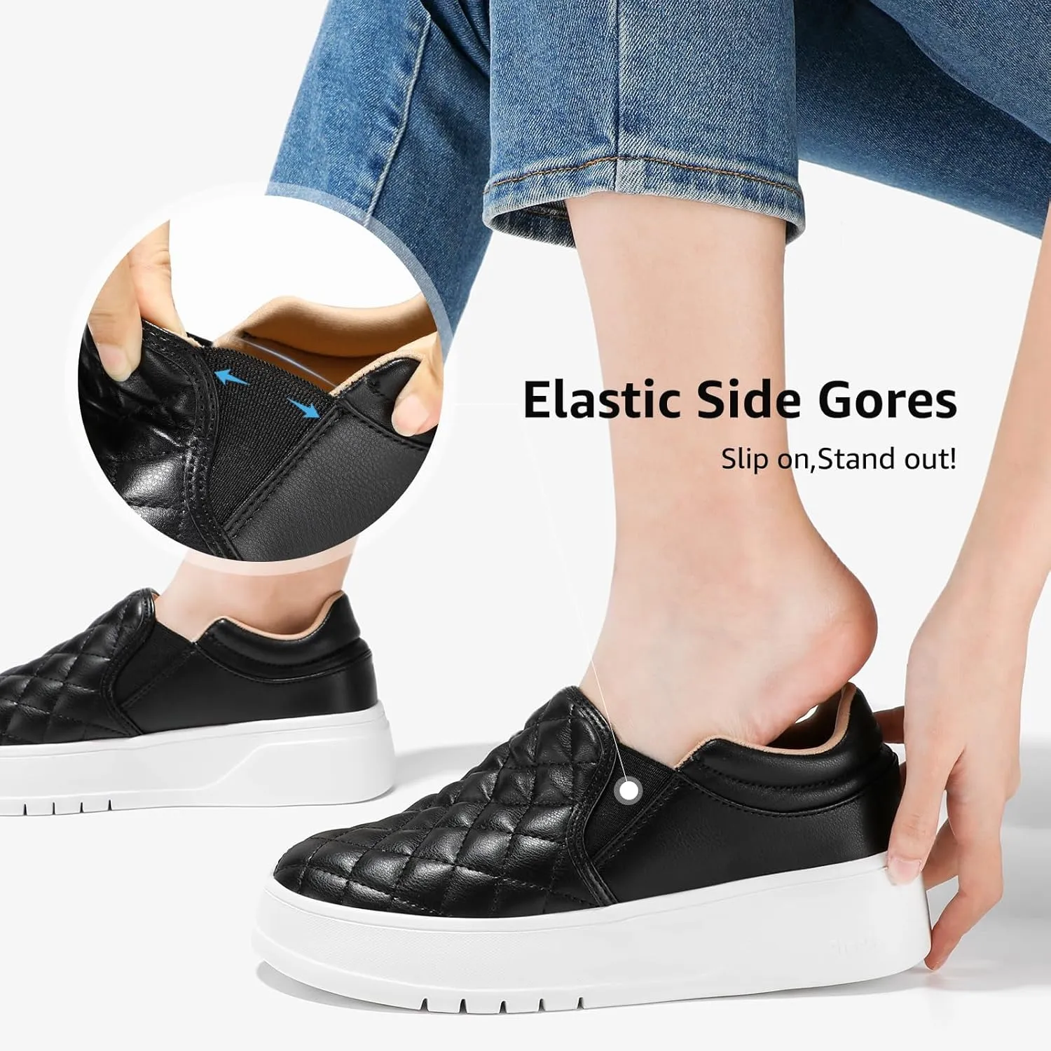 STQ Womens Platform Sneakers Slip On Shoes Quilted Comfort Casual Fall Loafers