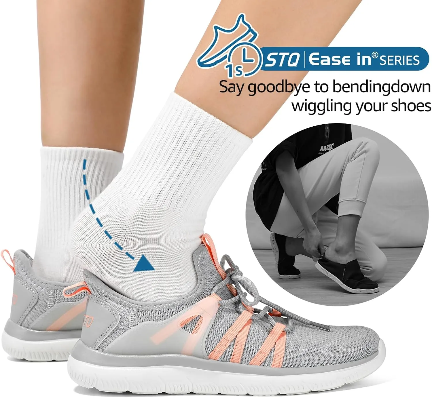 STQ Womens Slip on Sneakers Breathable Tennis Arch Support Comfortable Walking Shoes Plantar Fasciitis Orthopedic Workout Gym Cross Training Athletic Standing
