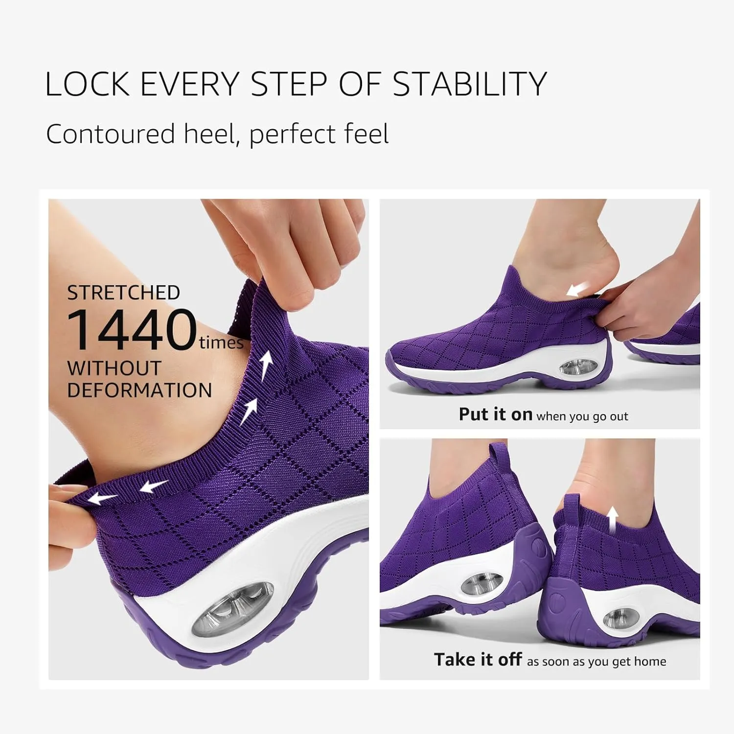 STQ Womens Walking Shoes with Arch Support Non Slip Work Shoes Quilted Slip on Sock Sneakers