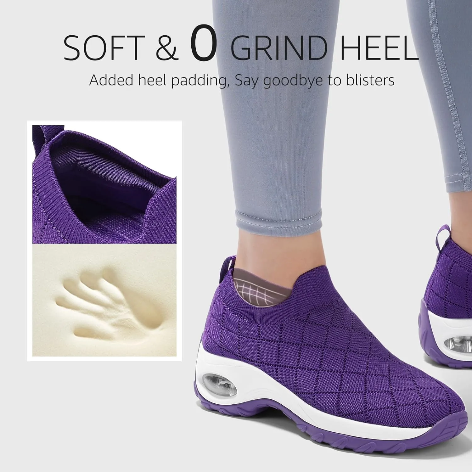 STQ Womens Walking Shoes with Arch Support Non Slip Work Shoes Quilted Slip on Sock Sneakers