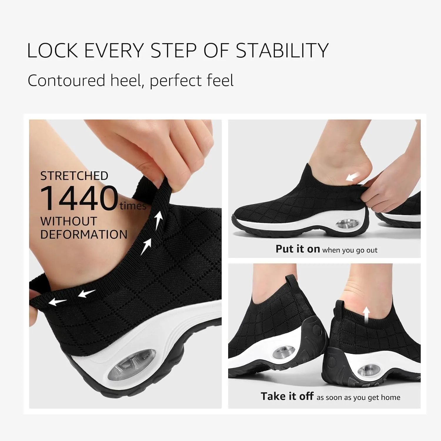 STQ Womens Walking Shoes with Arch Support Non Slip Work Shoes Quilted Slip on Sock Sneakers