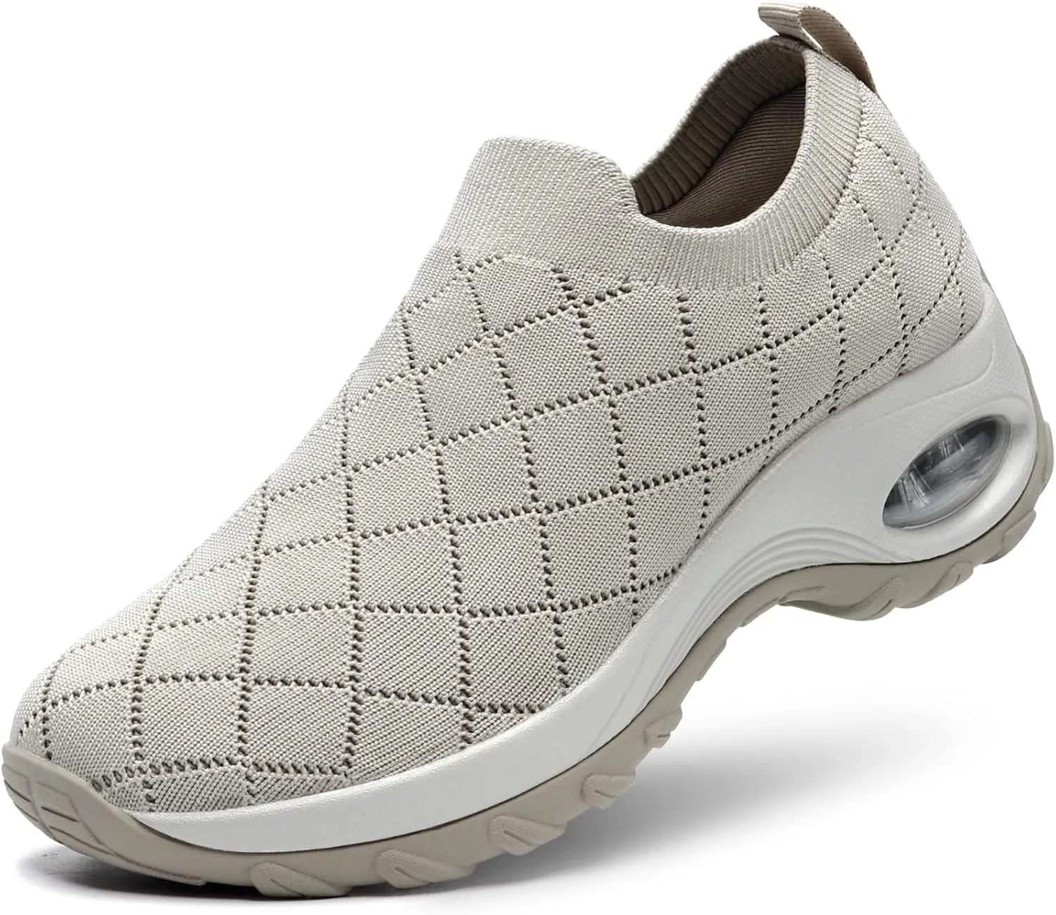 STQ Womens Walking Shoes with Arch Support Non Slip Work Shoes Quilted Slip on Sock Sneakers