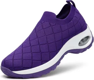 STQ Womens Walking Shoes with Arch Support Non Slip Work Shoes Quilted Slip on Sock Sneakers