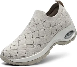 STQ Womens Walking Shoes with Arch Support Non Slip Work Shoes Quilted Slip on Sock Sneakers