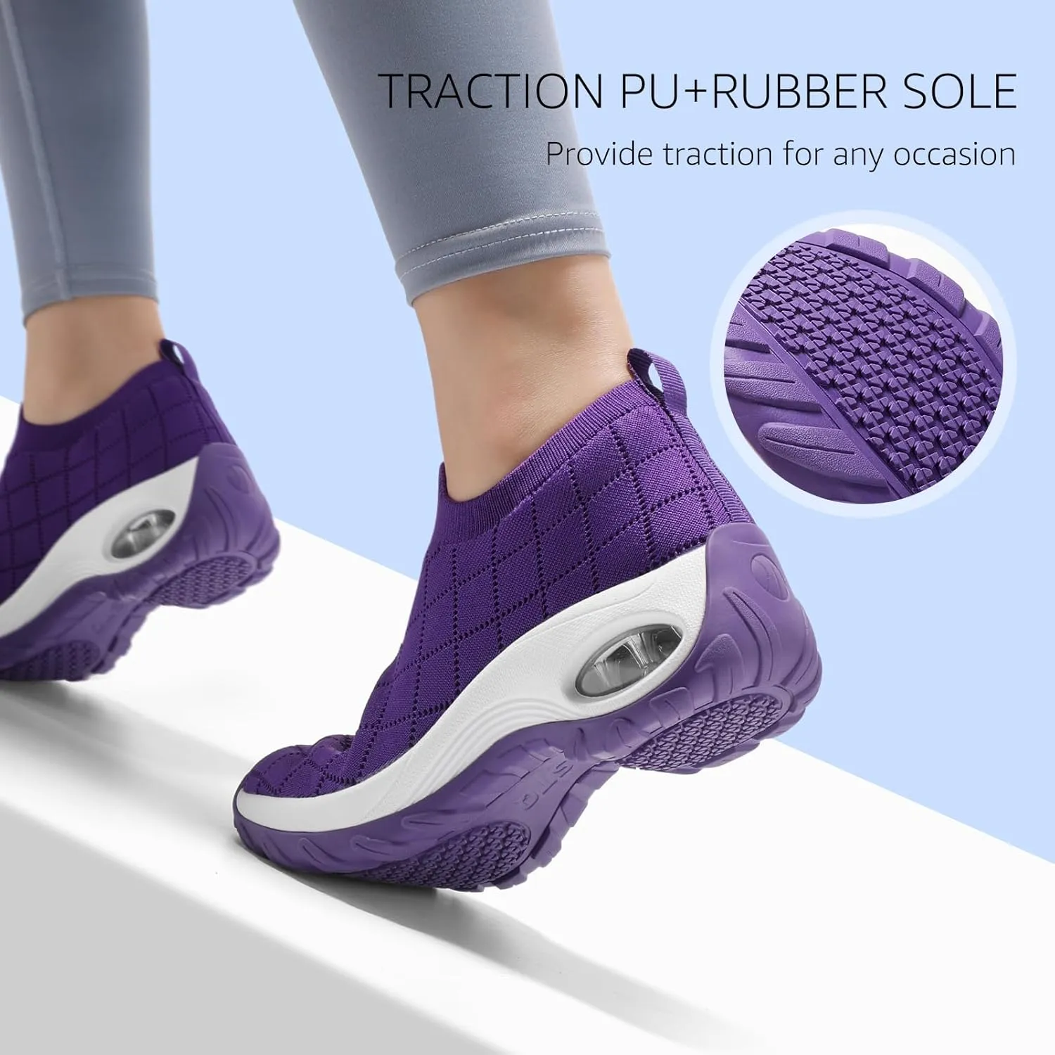 STQ Womens Walking Shoes with Arch Support Non Slip Work Shoes Quilted Slip on Sock Sneakers